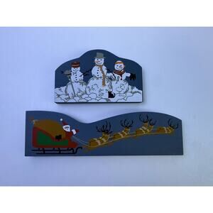 Cat’s Meow Wooden Christmas Village Accessory Santa Sleigh Reindeer And Snowmen